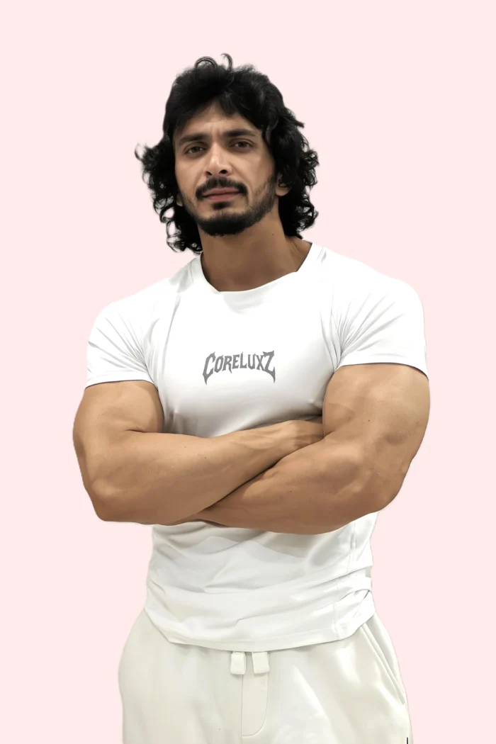 Men's White Compression Fit Performance T-Shirt Coreluxz Edition - Image 2