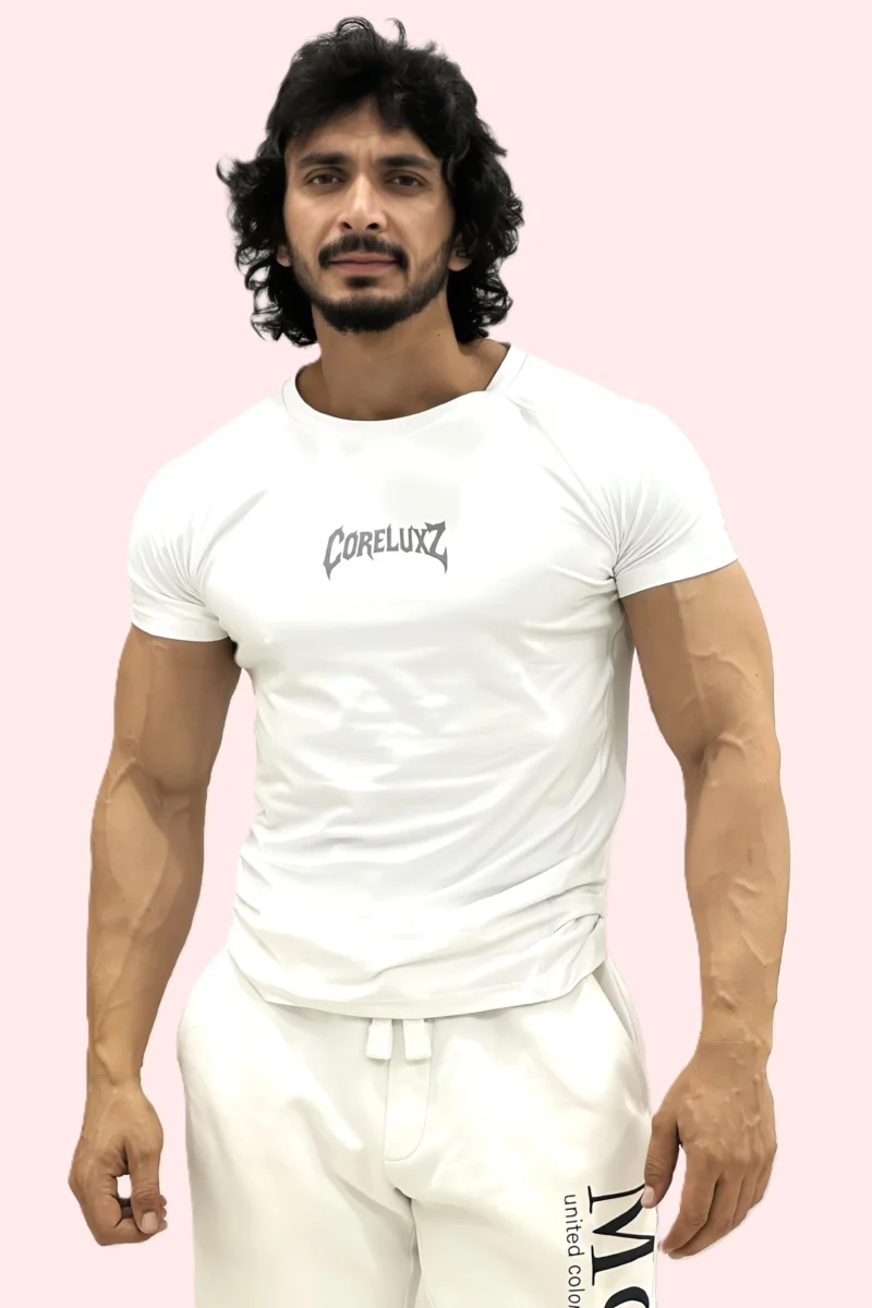 Men's White Compression Fit Performance T-Shirt Coreluxz Edition
